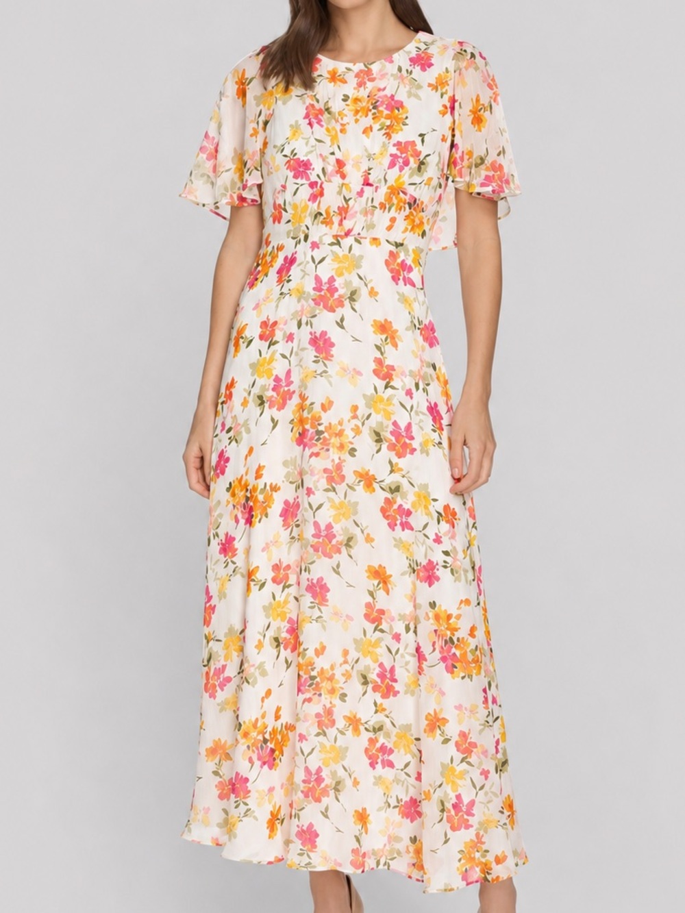 🆕 🌸🌼Calvin Klein Floral Maxi Dress Size 14 Chiffon Wedding Guest Flowing Party